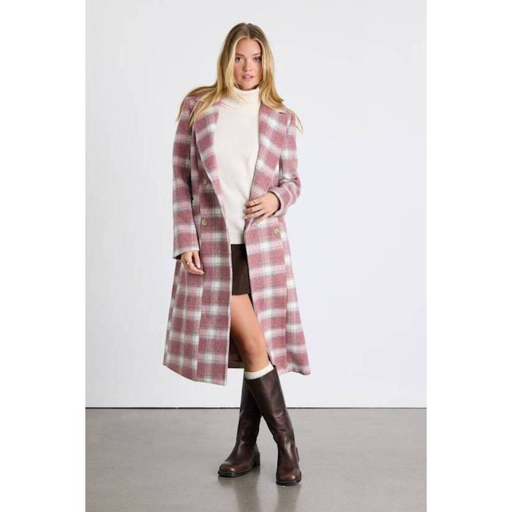 Lulus Juna Pink Multi Plaid Double-breasted Coat - Size S